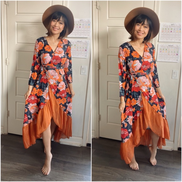 019 Ruffle hem floral print boho gypsy maxi dress - Picture 6 of 9